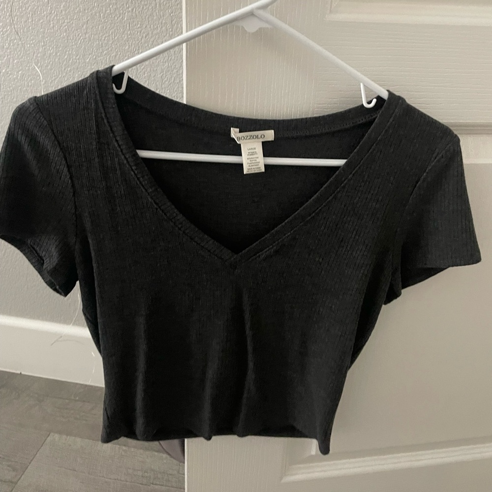 Grey, V-neckline, crop top